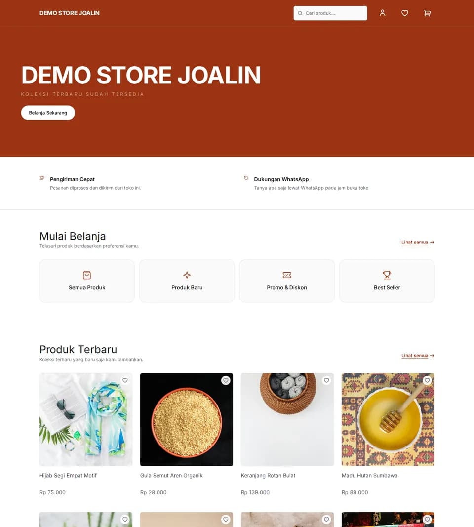 Toko demo Joalin dengan template Berani