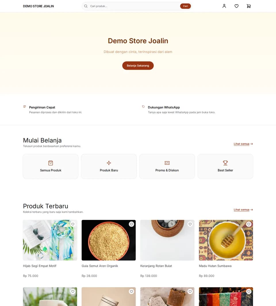 Toko demo Joalin dengan template Alami