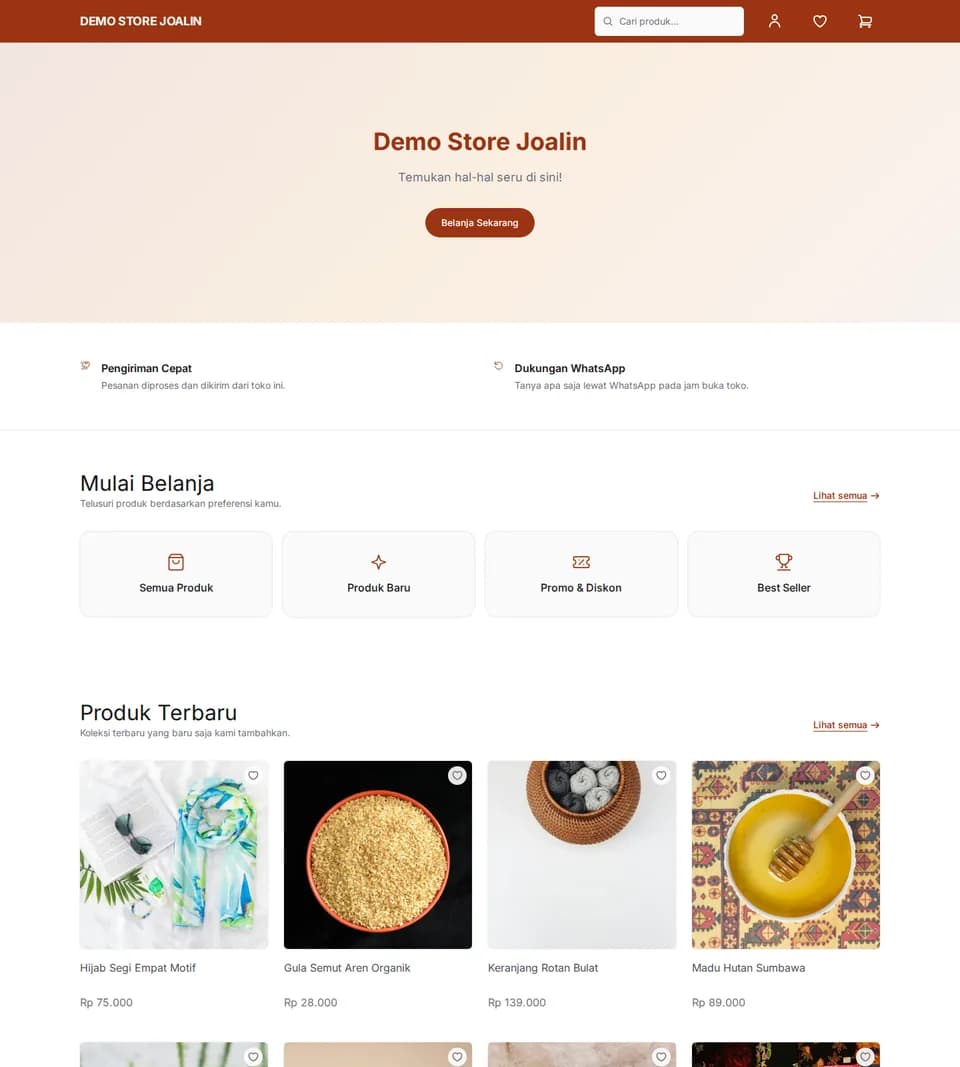 Toko demo Joalin dengan template Ceria